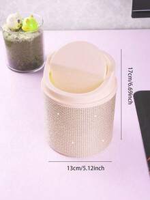 1PC Diamond-Encrusted Trash Can, Suitable For Dressing Table, Bedroom And Study, With A Rotating Lid Design For Desktop Use. - Multicolor - View 15