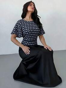 Firerie 女款簡約優雅海灘度假風收腰上衣，休閒日常都市通勤時尚百搭白色圓領荷葉袖抽褶X型修身襯衫，教師穿搭，夏季穿著 - 藏蓝色 - 查看 7