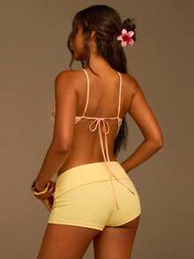 Athîral Canotta da donna con paillettes, orlo asimmetrico e scollo all'americana, abbigliamento da vacanza, serata vacanziera, due metodi di allacciatura - Rosso - Visualizzare 2