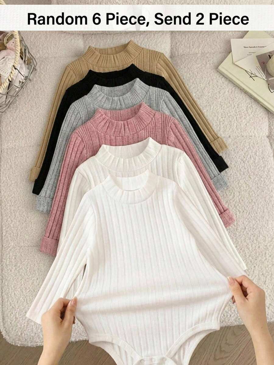 SHEIN 2件組女嬰純色針織休閒秋冬連身衣套裝 - 白色 - 查看 1