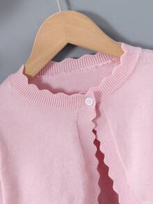 SHEIN Elladie kids 少女時尚甜美鈕扣長袖針織開襟衫 - 粉色 - 查看 5