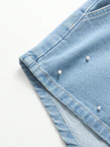 GlowEve CURVE Pantaloncini in denim casual con perline per donne taglie forti - Blu lavato medio - Visualizzare 5