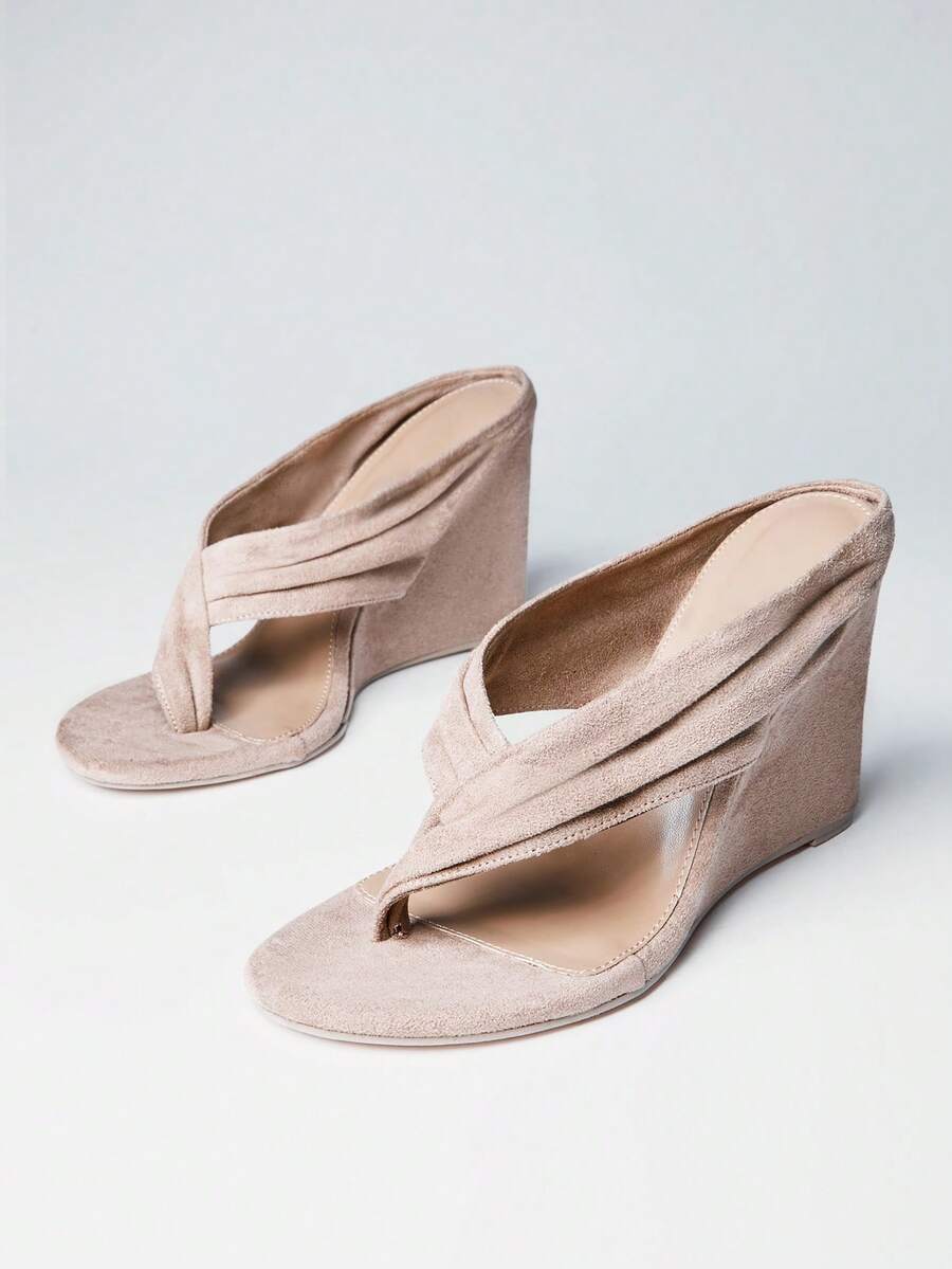 Hauture Women's Comfortable, Thong Wedge Sandals - Apricot - View 1