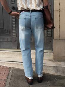 YOUESAWY YOUESAWY Men's Straight Loose Fit Multi-Pocket Casual Denim Jeans - Baby Blue - View 2