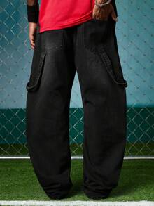 EVRINFINITE Celana Jeans Pria Model Lebar dengan Bordir Patch Bergaya Distressed - Hitam - View 2