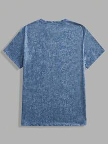 Daypath Men's Blue 60% Cotton Washed Short Sleeve T-Shirt, 3D Boston Letter Design - Blue - View 4