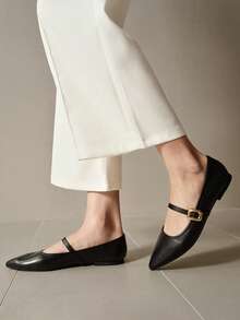 Alvarani Zapatos planos de punta puntiaguda de mujer con cierre de deslizamiento - Negro - Ver 3