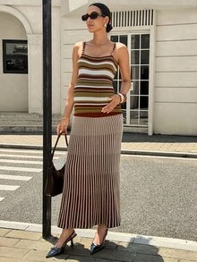 MaterniWear 孕婦條紋拼接細肩帶針織洋裝 - 彩色 - 查看 6