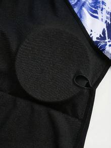 SHEIN 少女插肩袖热带植物印花上衣和短裤泳装套装，青少年两件套泳衣，款式保守，长袖泳衣上衣，青少年两件套泳装，青少年两件套泳衣 - 彩色 - 查看 8