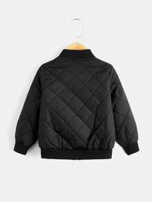SHEIN Young Boy Zipper Front Quilted Bomber Jacket,In Fall/Winter - Black - View 2