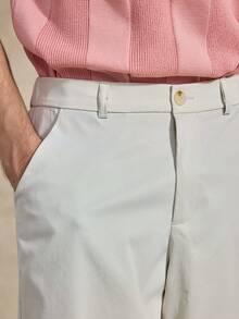 Courvante Men's Solid Color Casual Shorts With Pockets And Belt Loops - Light Grey - View 6