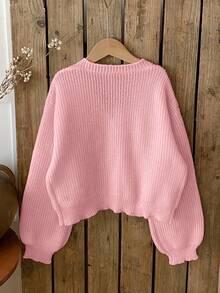 SHEIN Vintaside Kids Sweet Cute 3D Colorful Floral Apricot Autumn/Winter Girls' Cardigan Sweater - Pink - View 2