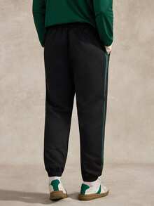Courvante Men Contrast Side Seam Drawstring Waist Pants Long Color Block Plain Black Going Out, Fall - Black - View 3