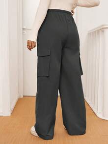 SHEIN Maternity Casual Versatile Solid Color Cargo Pants Fall - Dark Grey - View 2