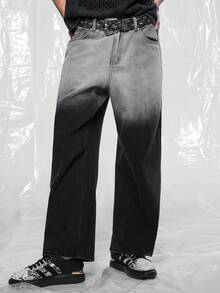 IRON GLYPH Men's Casual Washed Gradient Denim Jeans - Black and White - View 4