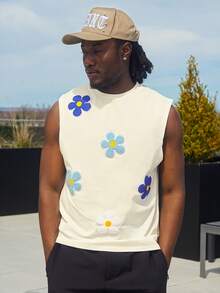 Harrin Don Harrin Don Men's Knitted Floral Print Sleeveless Casual Top, Suitable For Summer - White - View 2