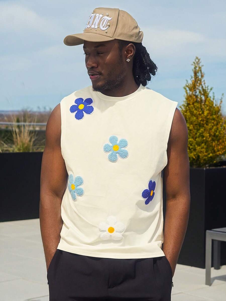 Harrin Don Harrin Don Men's Knitted Floral Print Sleeveless Casual Top, Suitable For Summer