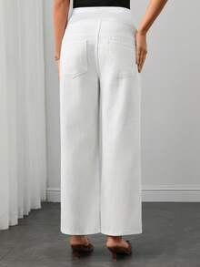 Momance Maternity Denim Straight Leg Cropped Pants - White - View 2