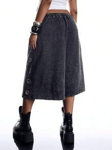 LYSMO Plus Size Women's Summer Casual Loose Shorts - Black - View 2