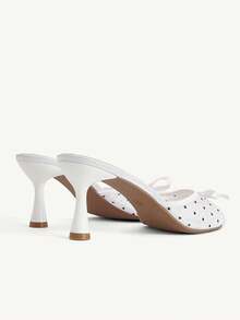 CUCCOO CHICEST Summer New Mesh Polka Dot Sandals Women's Round Toe Thin Heel Bow Breathable High Heels Outside Sandals - White - View 6