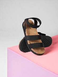 Mini mi Children's Flat Sandals Casual Versatile Simple Vacation Beach - Black - View 3