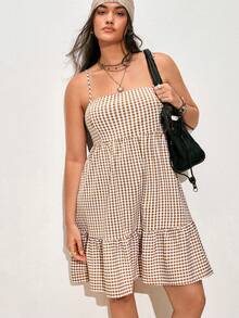 Nubod Nuovo abito estivo a trapezio con spalline sottili a quadri, elegante e alla moda per donna - Castano - Visualizzare 9
