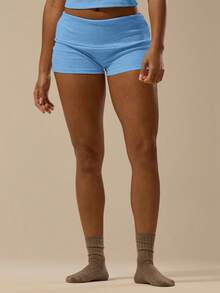 MUSERA ESSENTIALS Rib Fold Over Waist Mini Shorts Basic Spring Summer Vacation Holiday Pants - Blue - View 3