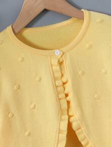 SHEIN Vintaside Kids 青少年女孩純色休閒百搭日常穿搭開襟衫 - 黃色 - 查看 7