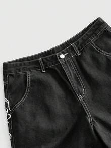 ROMWE MEN Jeans de corte holgado con patrón bordado para hombre - Negro - Ver 5