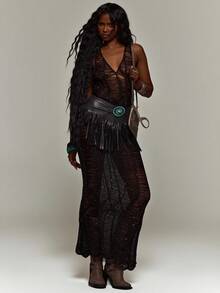 MUSERA Sheer Knitted Ruched Bodycon Cover-Up Maxi Dress Autumn Holiday Vacation Beach Club Bohemian Sexy Trinket Black - Black - View 5