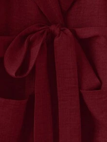 GlowEve 女款純色腰部打結背心上衣與長褲休閒日常套裝 - 紅色 - 查看 6