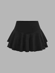 SHEIN Girlism Tween女孩買1件送1件針織素色運動休閒風開學季網球裙褲 夏季款 黑色/棕色/白色 - 彩色 - 查看 7