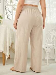 SHEIN PETITE CURVE Plus Size Casual Versatile Solid Color Straight Leg Pants - Apricot - View 3