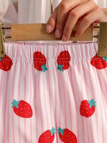 Souflis Souflis 少女夏季黑白極簡優雅風直條紋花卉刺繡無袖上衣與寬腿長褲套裝，適合日常出遊、休閒旅行、校園穿搭、派對活動、拍照造型 - 紅色 - 查看 8