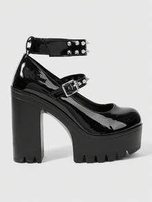 ROMWE Grunge Punk Women Shoes Fashion Sexy Platform High Heel Shoes Punk Gothic Rivet Inlaid Classic Nightclub Party Festival - Black - View 1