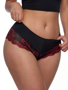AltBold 1pc Sexy Black & Red Lace Patchwork Thong Panty - Multicolor - View 3