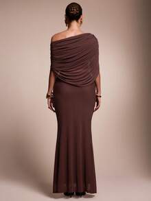 MaterniChic Elegant Solid Color Asymmetric Collar Top And Skirt 2 Pieces Set For Pregnant Women - Burgundy - View 3