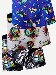 Calzoncillos tipo bóxer de pierna cuadrada suaves y cómodos para niño preadolescente, 6 piezas, diseño sencillo de moda para todas las estaciones, con consola de juegos, música, auriculares y cubo mágico, multicolor y estampado múltiple - Multicolor - Ver 8