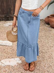 Breezaya Women's Summer Vacation Denim Skirt - Light Wash - View 7