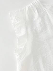 Reflora Plus Size Women's Textured Patchwork Ruffle Lace Loose Short Sleeve Blouse, Spring/Summer Vacation White Boho - White - View 4