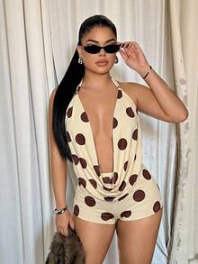 SHEIN SXY 性感動物印花掛脖上衣與超短短褲套裝，多色 - 彩色 - 查看 7