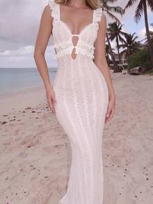 Turnttoni Summer White Sexy Crochet Textured Off-Shoulder Dress With Hollow Out Back And Elegant Hemline,Summer Dresses For Women,White Graduation Dress Party - White - View 3