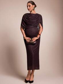MaterniChic Elegant Polka Dot Print Fitted Maternity Dress - Mocha Brown - View 4