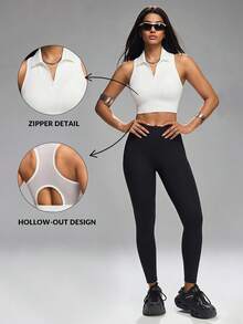 Innovista Innovista Sports Tank Top White Zip Front High Support Removable Bra Pad Breathable Mesh Back Sculpting Workout Gym Tennis Pilates - White - View 7