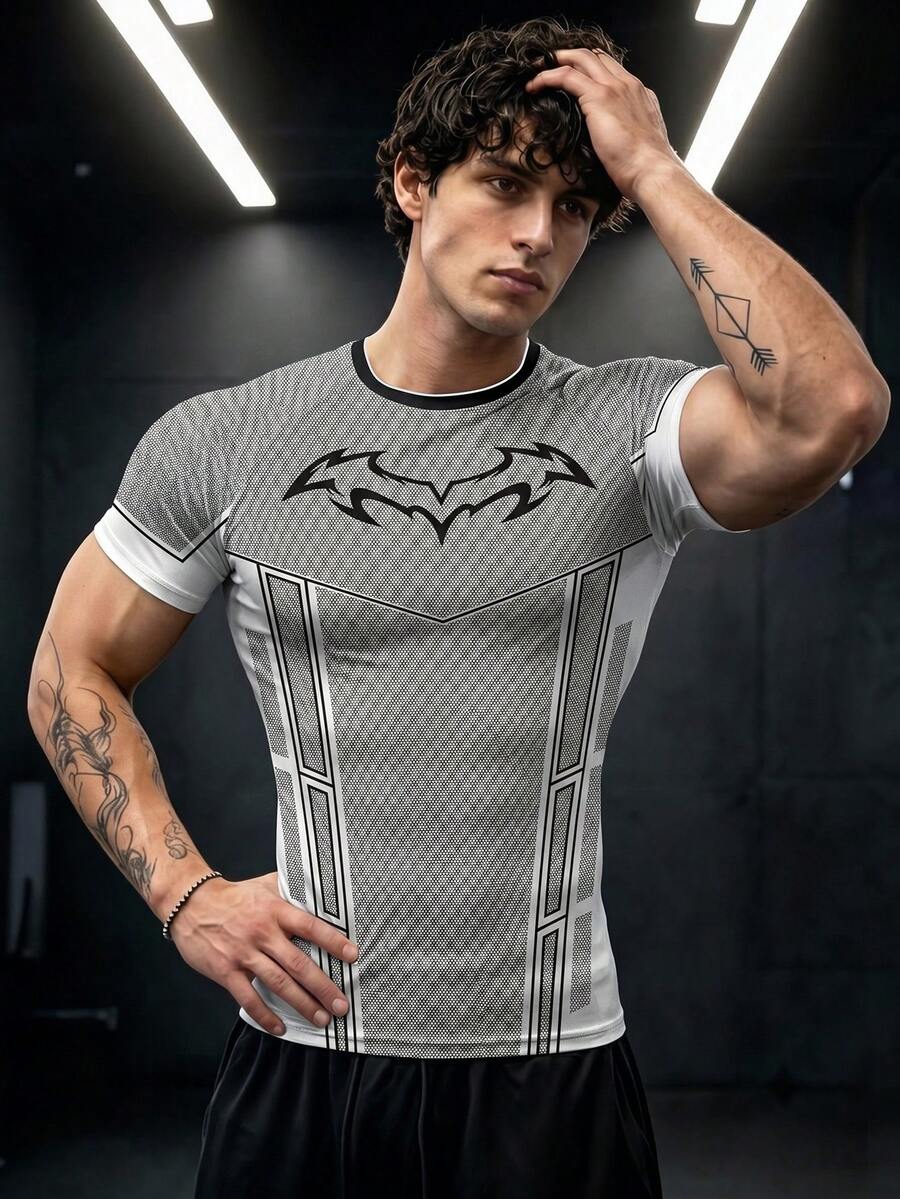 GymBeat Kaos Olahraga Lengan Pendek Raglan Motif Geometris Pria - MultiWarna - View 1