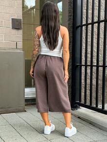 SAYEHFBABY Women Summer Spring Streetwear Vintage Washed Distressed, Comfortable Denim Effect Black Shorts Brown - Brown - View 2