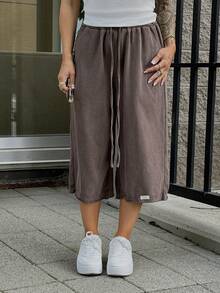 SAYEHFBABY Women Summer Spring Streetwear Vintage Washed Distressed, Comfortable Denim Effect Black Shorts Brown - Brown - View 4