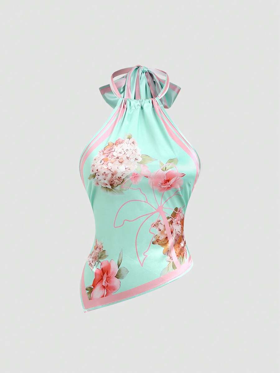 Sweetra 女款高級客製化迷人露背時尚春夏季掛脖繫帶上衣 - 彩色 - 查看 1