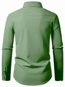 Manfinity Mode Men's Casual Versatile Solid Color Long Sleeve Shirt - Green - View 2