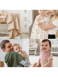 Manta de muselina para envolver recién nacidos, baberos unisex, manta multifuncional que se puede usar como babero, paño de eructos, cubierta para cochecito, cubierta para silla de coche, adecuada para bebés niños y niñas, transpirable y amigable con la piel, esencial para bebés, excelente para registro y regalos - Multicolor - Ver 4